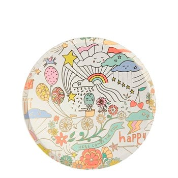 Meri Meri - Happy Doodle Plates - Renkli Doodle Tabak - 8'li