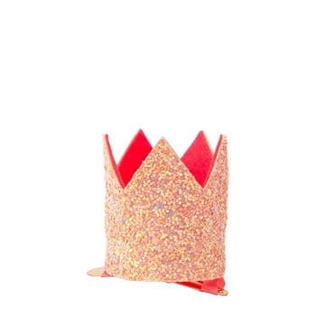 Meri Meri - Mini Pink Glitter Crown Hair Clip - Pembe Simli Mini Saç Tokası