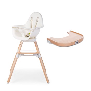 ChildHome Evolu 180° Mama Sandalyesi, Naturel / Beyaz + Ahşap Ön tepsi Mama Sandalyeleri