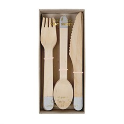 Meri Meri - Silver Wooden Cutlery Set - Gümüş Tahta Çatal-Kaşık-Bıçak Set