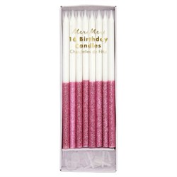 Meri Meri - Dusky Pink Glitter Dipped Candles - Koyu Pembe Simli Mumlar