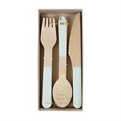 Meri Meri - Mint Wooden Cutlery Set - Mint Tahta Çatal-Kaşık-Bıçak Set