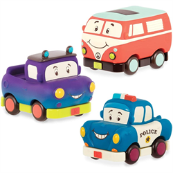 B.Toys B.Toys 3'lü Mini Çek-Bırak Araba Seti - Polis/Retro Van/Jeep Oyuncak
