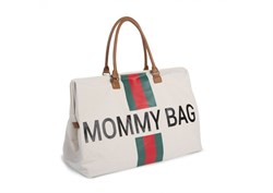 Mommy Bag Anne Bebek Bakım Çantası Büyük Boy Kanvas Çizgili Yeşil/Kırmızı 
